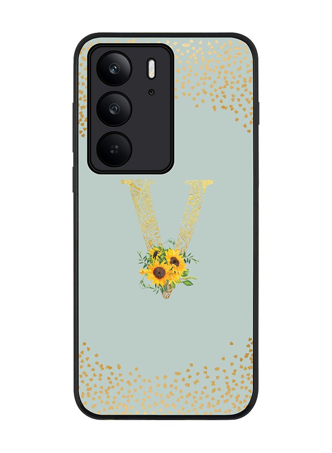 For Realme C75x / C75 4G Case,Slim fit Camera Protection, Shockproof Thin Phone cover  - Custom Floral Monogram - V  (Light Grey )